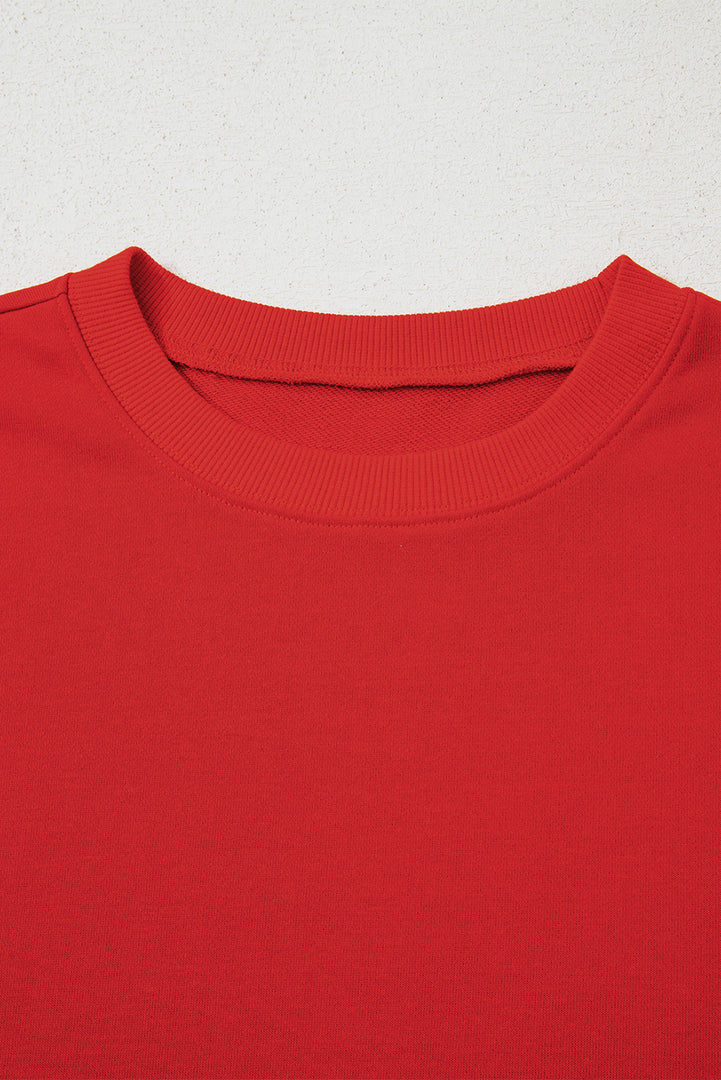 Fiery Red Varsity Striped Detail Drop Shoulder Oversized Sweatshirt - Fashion Queen -  4