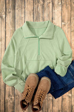 Load image into Gallery viewer, Valerian Quarter Zip Stand Neck Kangaroo Pocket Sweatshirt - Fashion Queen
