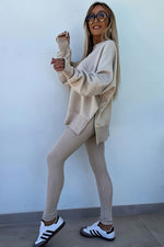 Load image into Gallery viewer, Jet Stream Solid Color Oversize Slit Sweatshirt Ribbed Leggings 2pcs Set
