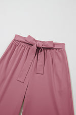 Load image into Gallery viewer, Sail Blue High Waisted Tie Front Side Pocket Wide Leg Flowy Casual Pants
