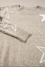 Load image into Gallery viewer, Gray Star Pattern Drop Shoulder Sweater - Fashion Queen
