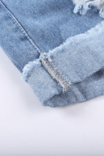 Load image into Gallery viewer, Distressed Ripped Rolled Hem Sky Blue Denim Shorts
