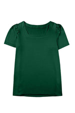 Load image into Gallery viewer, Black Plus Size Square Neck Ruched Shoulder Short Sleeve Top - Fashion Queen
