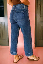 Load image into Gallery viewer, Sky Blue Cropped High Rise Wide Leg Jeans
