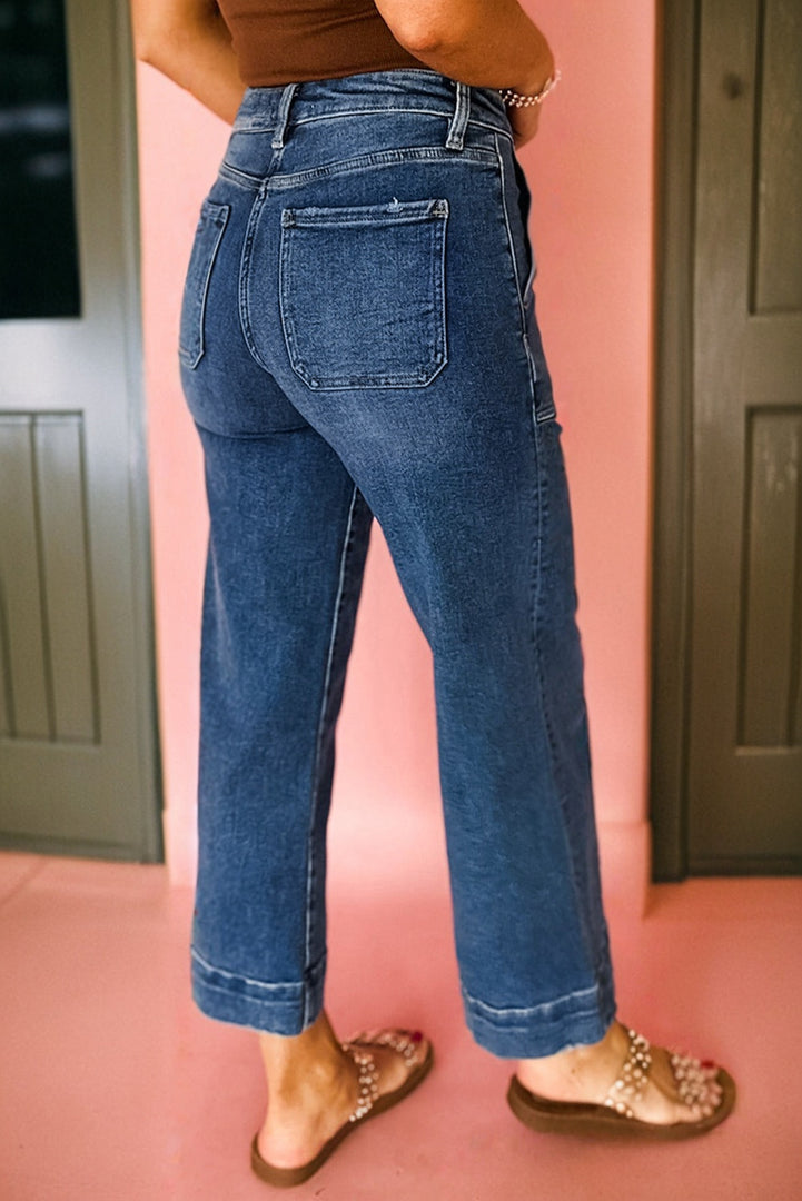 Sky Blue Cropped High Rise Wide Leg Jeans