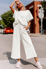 Load image into Gallery viewer, Black Textured Loose Fit T Shirt and Drawstring Pants Set
