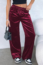 Load image into Gallery viewer, Black Solid Drawstring Waist Wide Leg Pants - Fashion Queen
