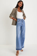 Load image into Gallery viewer, Dusk Blue Raw Hem Unique Cuffs Straight High Rise Loose Jeans
