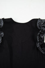 Load image into Gallery viewer, Black Leatherette Ruffle Patchwork Ribbed V Neck Bodysuit

