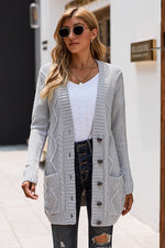 Load image into Gallery viewer, Gray Front Pocket and Buttons Closure Cardigan
