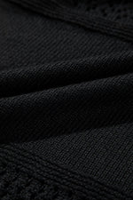 Load image into Gallery viewer, Black Eyelet Pattern Detail V Neck Drop Shoulder Sweater - Fashion Queen
