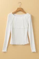 Load image into Gallery viewer, White Exposed Seam Ribbed Knit Slim Fit Long Sleeve Top
