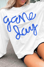 Load image into Gallery viewer, Black Tinsel Game Day Drop Shoulder Graphic Sweatshirt - Fashion Queen
