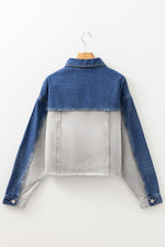 Load image into Gallery viewer, Dusk Blue Color Block Patchwork Flap Detail Distress Denim Jacket
