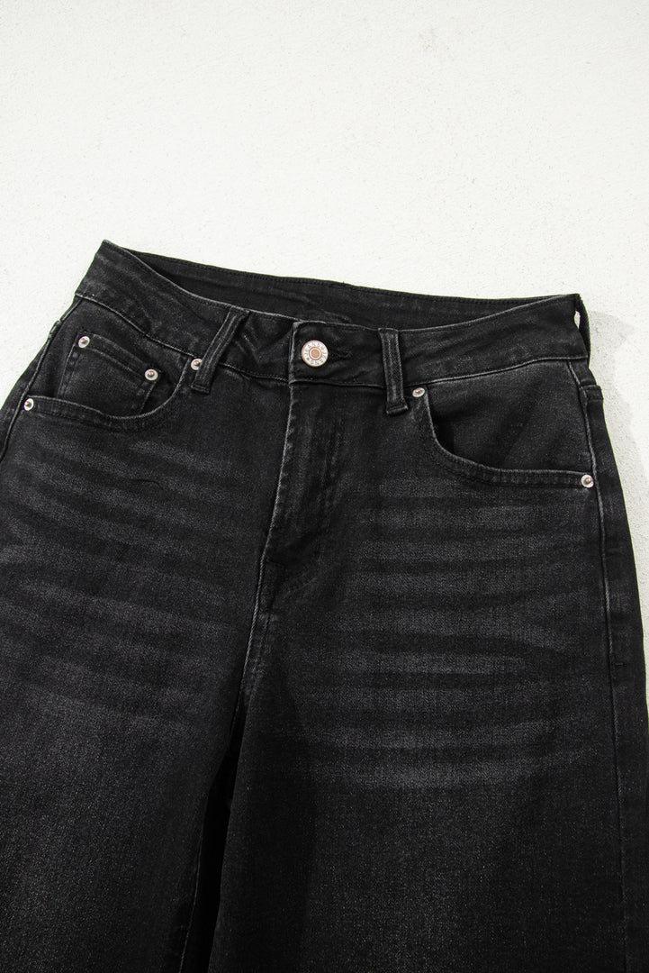 Dusk Blue Raw Hem Straight Leg Loose High Waist Jeans