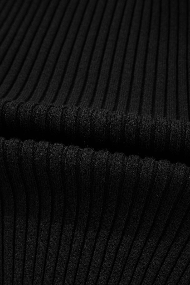 Black Ribbed Knit Cold Shoulder Choker Neck Sweater - Fashion Queen -  11