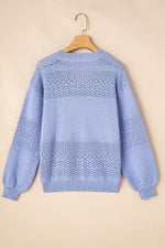 Load image into Gallery viewer, Black Eyelet Pattern Detail V Neck Drop Shoulder Sweater - Fashion Queen
