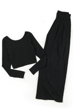Load image into Gallery viewer, Black Solid Color Ribbed Crop Top Long Pants Set - Fashion Queen
