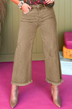Load image into Gallery viewer, Peach Blossom Acid Washed High Rise Cropped Wide Leg Jeans
