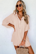 Load image into Gallery viewer, Apricot Half Button Collared Loose Romper
