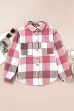 Load image into Gallery viewer, Khaki Plaid Color Block Buttoned Long Sleeve Jacket with Pocket - Fashion Queen
