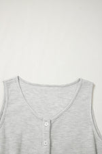 Load image into Gallery viewer, Light Grey Waffle Knit Sleeveless Buttoned Front Drawstring Waist Romper
