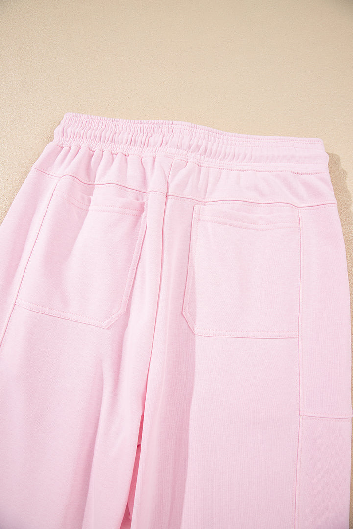 Lilac Drawstring Waist Patchwork Solid Color Jogger Pants