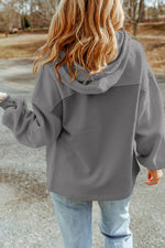 Load image into Gallery viewer, Black Flap Pocket Drawstring Hood Zip Up Jacket
