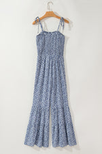 Load image into Gallery viewer, Phalaenopsis Thin Straps Smocked Bodice Wide Leg Floral Jumpsuit
