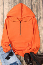 Load image into Gallery viewer, Light Grey Solid Kangaroo Pocket Half Zipper Oversized Hoodie - Fashion Queen
