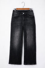 Load image into Gallery viewer, Carbon Grey Mineral Wash Raw Hem High Waist Flared Jeans
