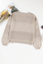 Load image into Gallery viewer, Black Eyelet Pattern Detail V Neck Drop Shoulder Sweater - Fashion Queen
