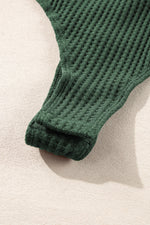 Load image into Gallery viewer, Blackish Green Waffle Knit Slim Fit Wrap V Neck Bodysuit
