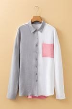 Load image into Gallery viewer, Dusty Pink Color Block/Pure Color Patch Pocket Shirt
