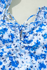 Load image into Gallery viewer, Blue Floral Ruffled Strap Lace-up Hollow Out One Piece Swimsuit - Fashion Queen
