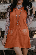 Load image into Gallery viewer, Gold Flame Corduroy Western Embroidered Patched Pocket Shift Sleeveless Mini Dress - Fashion Queen -  1
