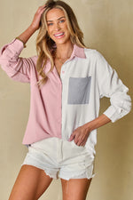 Load image into Gallery viewer, Dusty Pink Color Block/Pure Color Patch Pocket Shirt - Fashion Queen -  15
