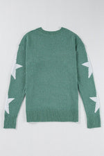 Load image into Gallery viewer, Gray Star Pattern Drop Shoulder Sweater - Fashion Queen
