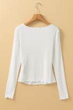 Load image into Gallery viewer, White Exposed Seam Ribbed Knit Slim Fit Long Sleeve Top
