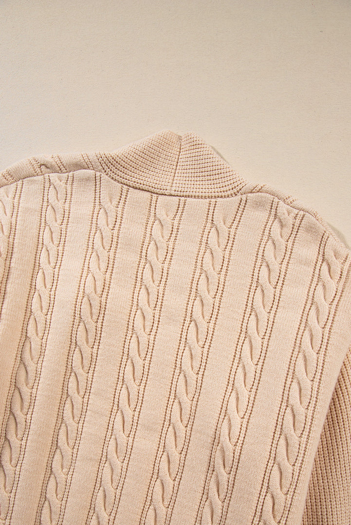 Parchment Oversize Chunky Cable Knit Open Front Midi-length Cardigan