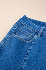 Load image into Gallery viewer, Dark Blue Plain Seam Detail Flared Bottom Ankle Length Jeans - Fashion Queen -  21
