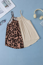 Load image into Gallery viewer, Khaki Leopard Contrast Patchwork Spaghetti Strap Tank Top
