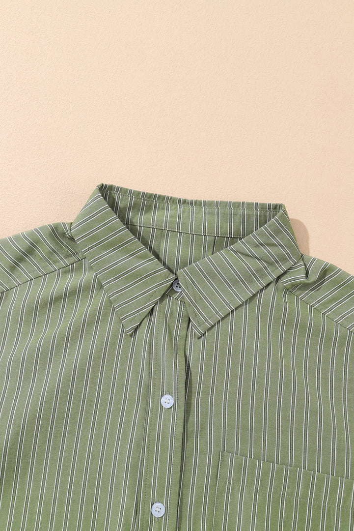 Green Stripe Button Up Oversized Casual Shirt - Fashion Queen -  11