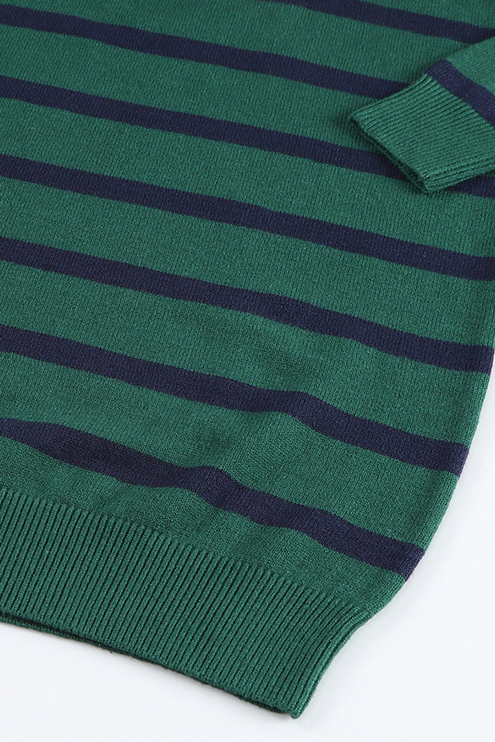 Blue Striped O-ring Zip Collared Loose Sweater Mini Dress