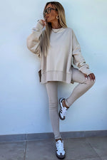 Load image into Gallery viewer, Jet Stream Solid Color Oversize Slit Sweatshirt Ribbed Leggings 2pcs Set
