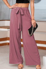 Load image into Gallery viewer, Sail Blue High Waisted Tie Front Side Pocket Wide Leg Flowy Casual Pants
