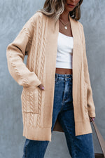 Load image into Gallery viewer, Parchment Oversize Chunky Cable Knit Open Front Midi-length Cardigan
