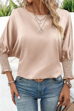 Load image into Gallery viewer, Smoke Gray Shirred Dolman Sleeve Satin Blouse
