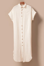 Load image into Gallery viewer, Apricot Crinkled Buttons Maxi Beach Dress with Slits
