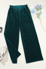 Load image into Gallery viewer, Black Solid Drawstring Waist Wide Leg Pants - Fashion Queen
